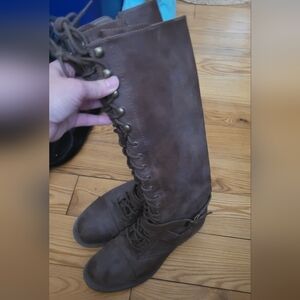 Brown Lace-Up Knee-High Boots